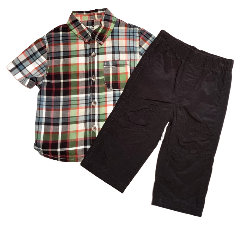 9-12 Boys Cherokee Multi-Colored Collared Button Down, Jumping Beans Dark Gray Cargo Pants
