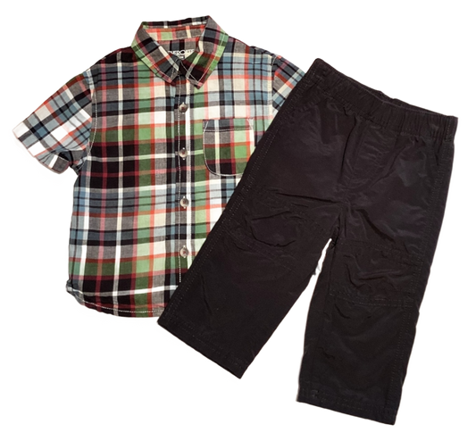 9-12 Boys Cherokee Multi-Colored Collared Button Down, Jumping Beans Dark Gray Cargo Pants