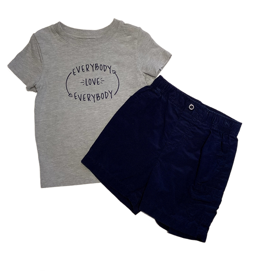 9-12 Boys Cat & Jack Gray Everybody Love Everybody T-Shirt, Jumping Beans Navy Blue Cargo/Khaki Shorts