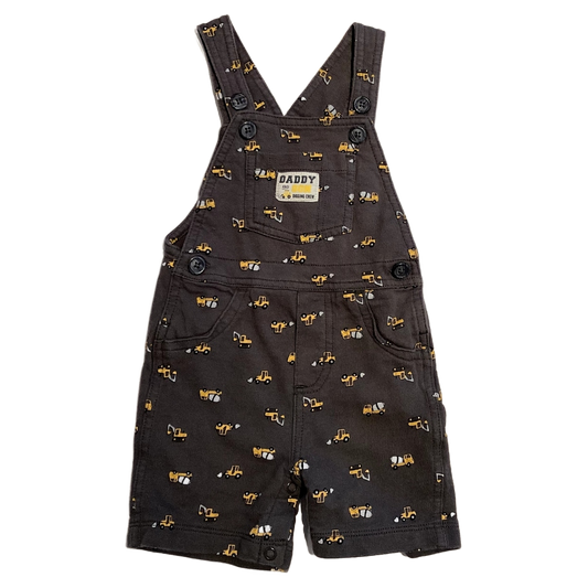 9-12 Boys Carter's Gray Cotton Overalls with Construction Truck Pattern