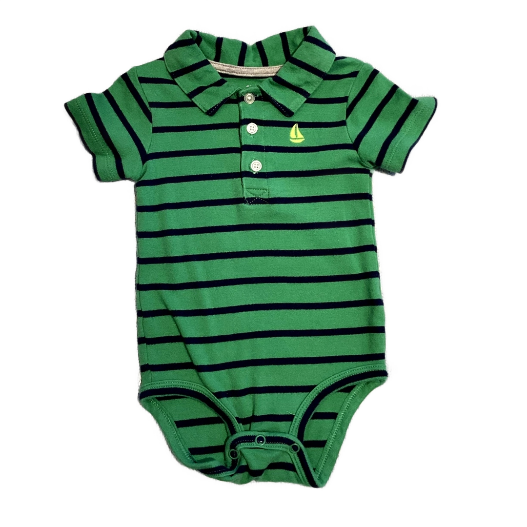 9-12 Boys Carters Green and Navy Blue Striped Collared Onesie