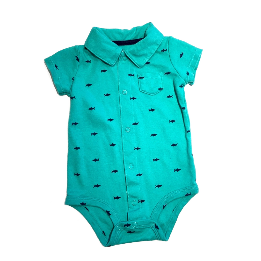 9-12 Boys Carter's Teal and Navy Blue Collared Onesie with Shark Pattern