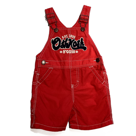 9-12 Boys Oshkosh B'Gosh Red Cargo Overalls with Logo On The Front
