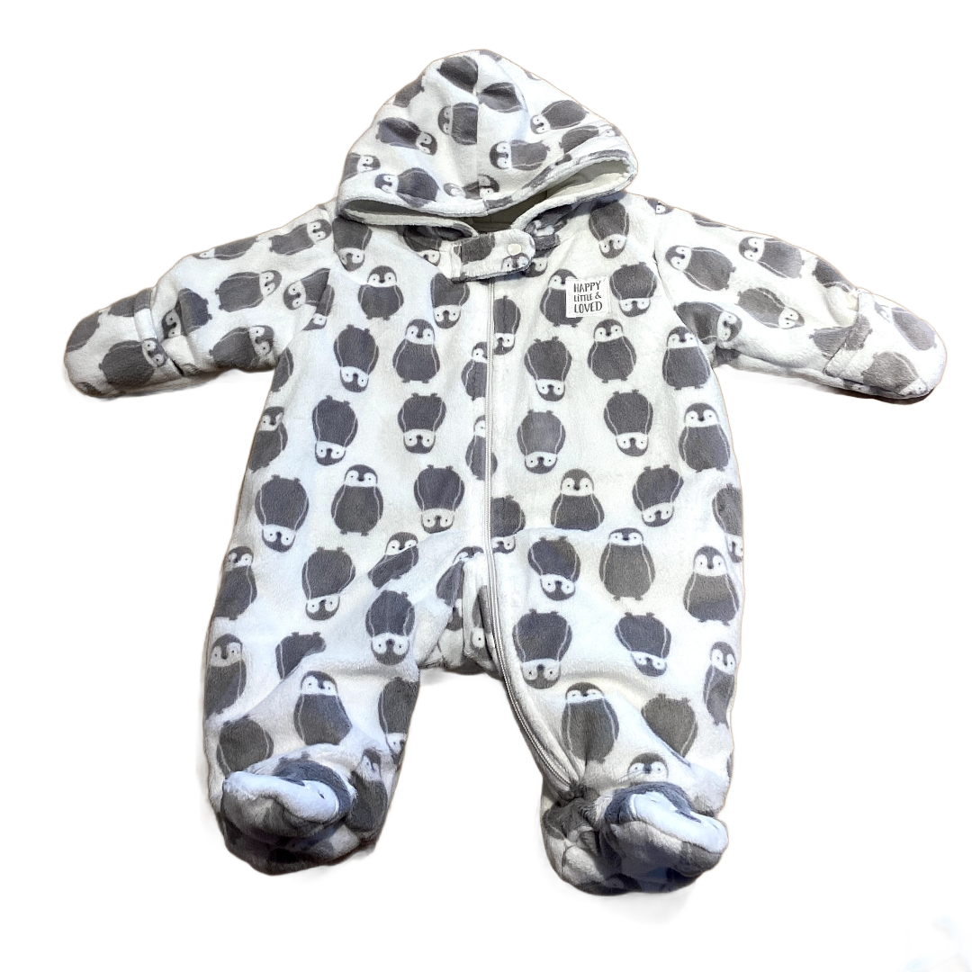 NB Boys Just One You Soft Brushed White with Grey Penguins Bunting