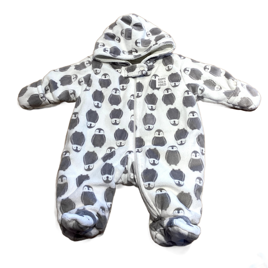 NB Boys Just One You Soft Brushed White with Grey Penguins Bunting