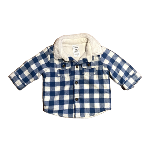 NB Boys Carter's Blue Plaid Lined Shirt with Sherpa Collar