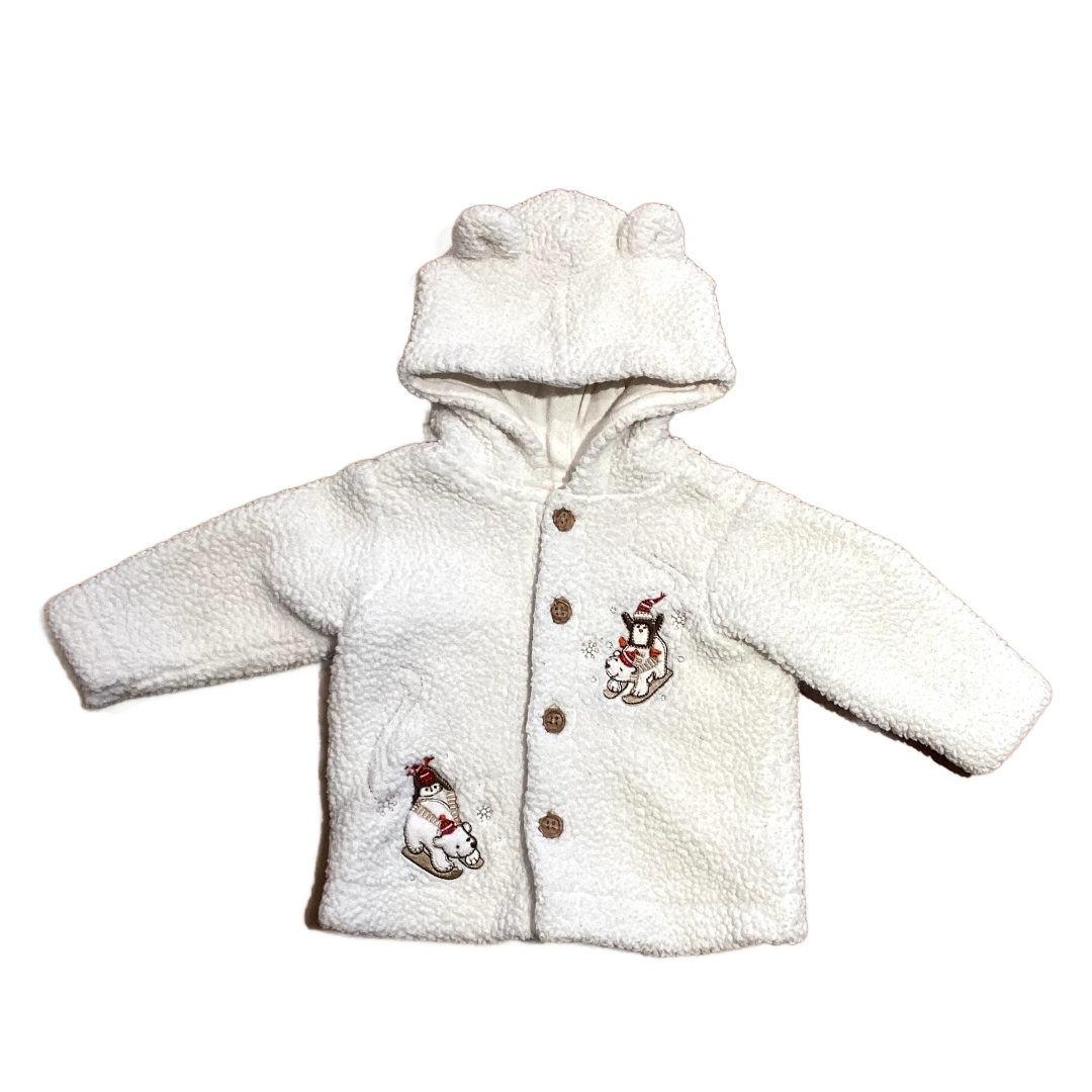 0-3 Girls  First Moments Ivory Sherpa Jacket with Penguins and Polar Bears