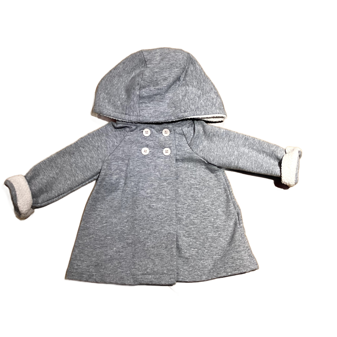 3-6 Girls Grey Double Button Coat with Bunnies