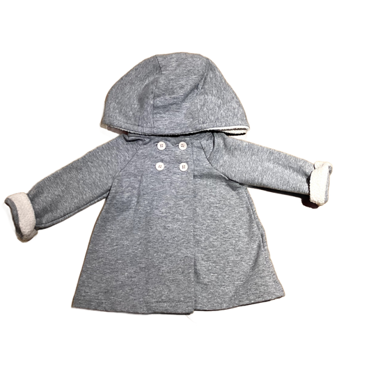 3-6 Girls Grey Double Button Coat with Bunnies