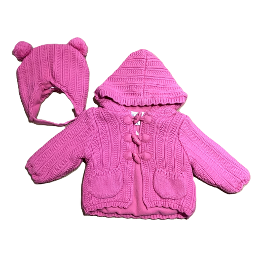 6-12 Girls The Children's Place Pink Knitted Jacket w/Matching Hat