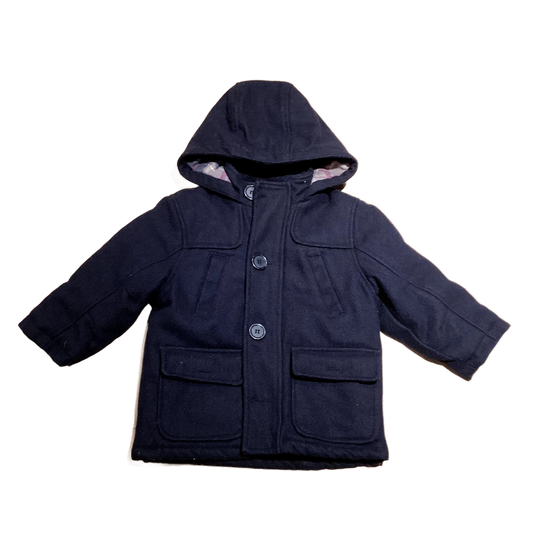 18-24 Boys Mother Care Navy Wool Coat w/Tartan Hood