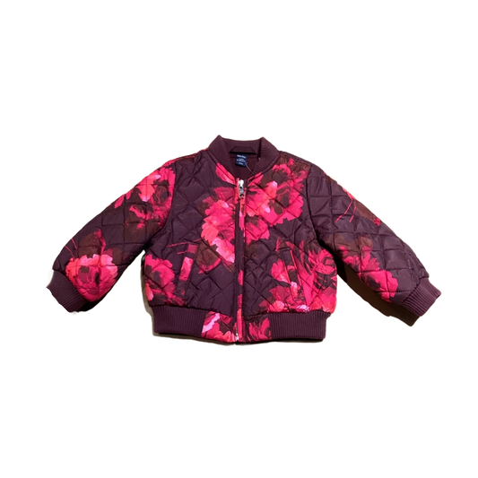 18-24 Girls Baby Red Burgundy/Red Floral Quilted Jacket
