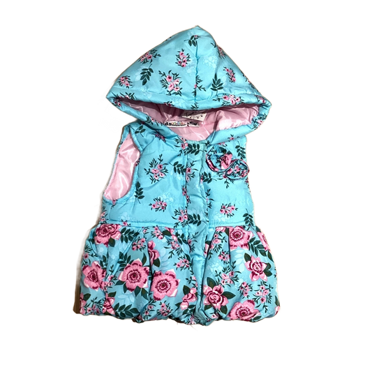 9-12 Girls Kids Headquarters Turquoise Floral Puffer Vest