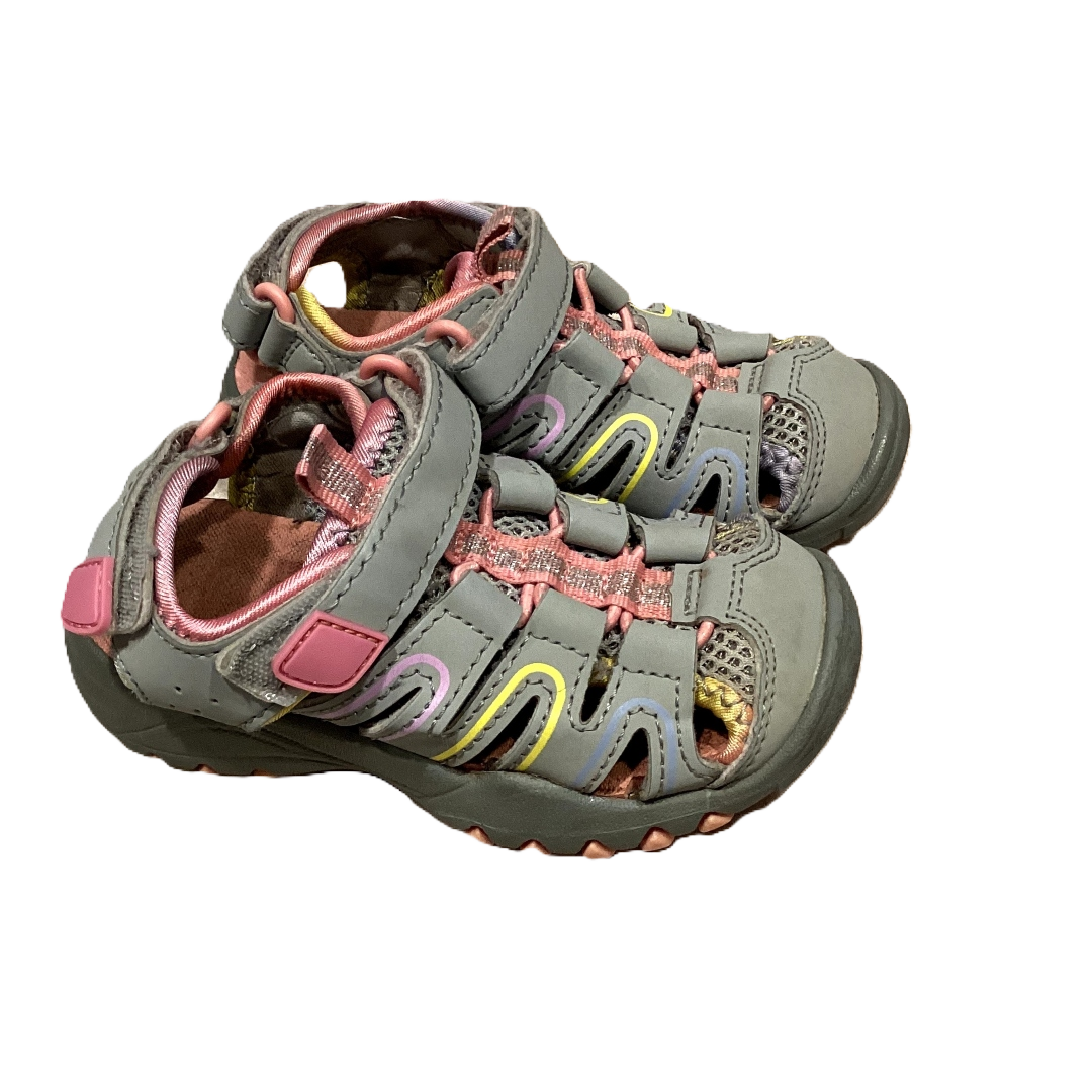 Size 7 Cat & Jack Gray Closed Toe Sandals w/Pink/Yellow Accents and Velcro