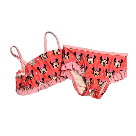 3-6 Girls Disney Neon Pink Minnie Mouse Bikini Set