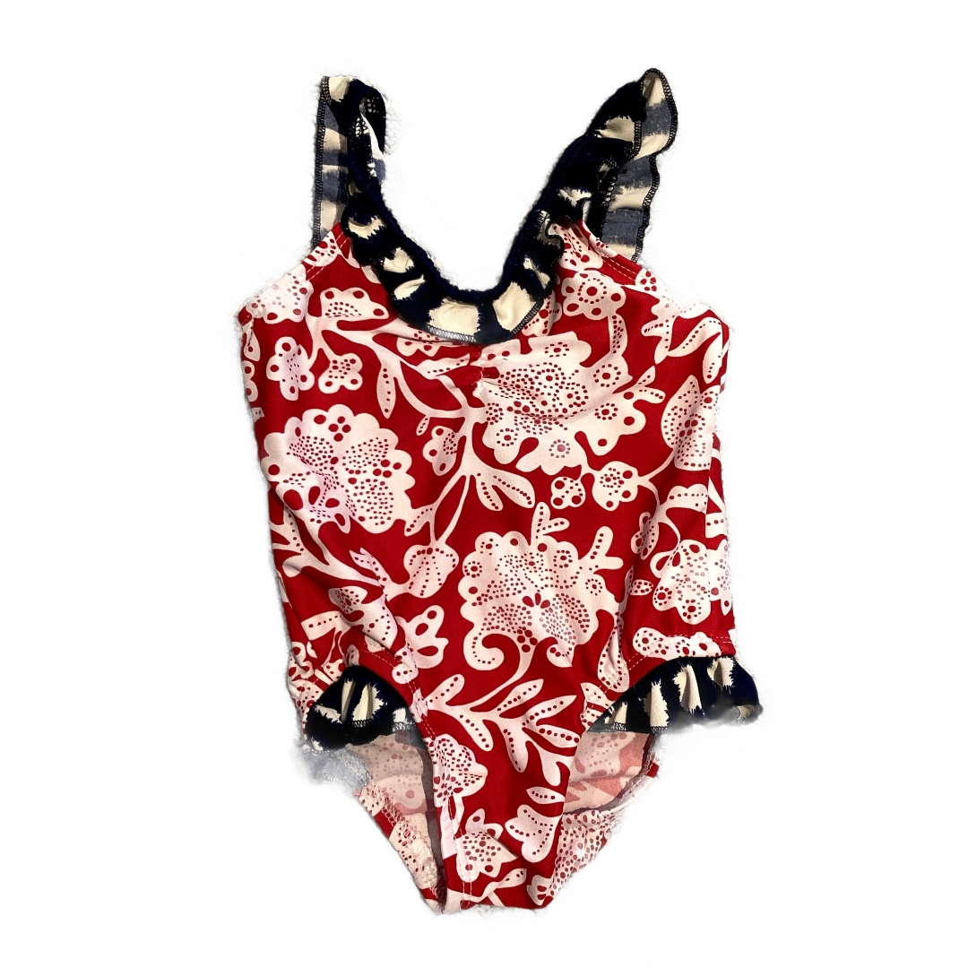 3-6 Girls Old Navy Red, White and Navy Floral Patterned One-Piece