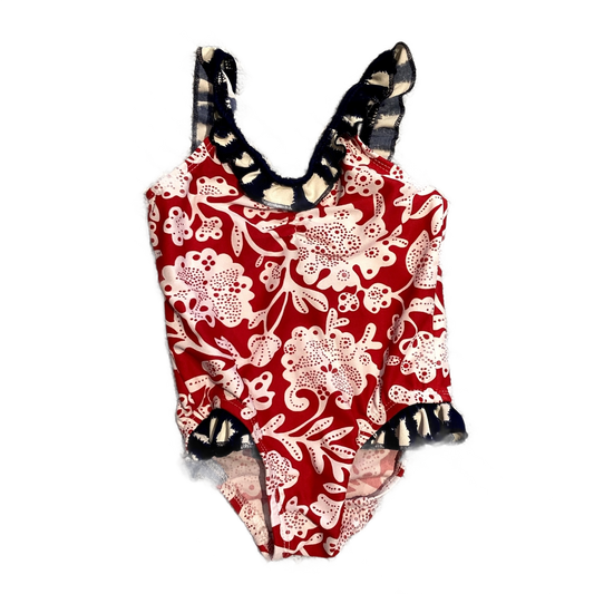 3-6 Girls Old Navy Red, White and Navy Floral Patterned One-Piece