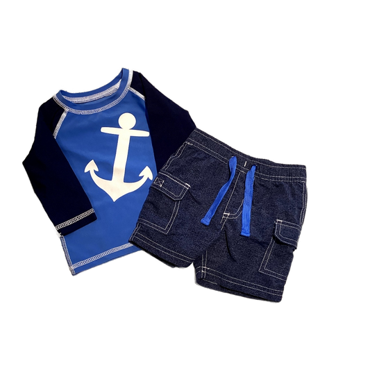 3-6 Boys First Impressions Blue Anchor Long-Sleeve With Matching Shorts
