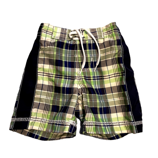 3-6 Boys Old Navy Green, White, and Navy Plaid Trunks