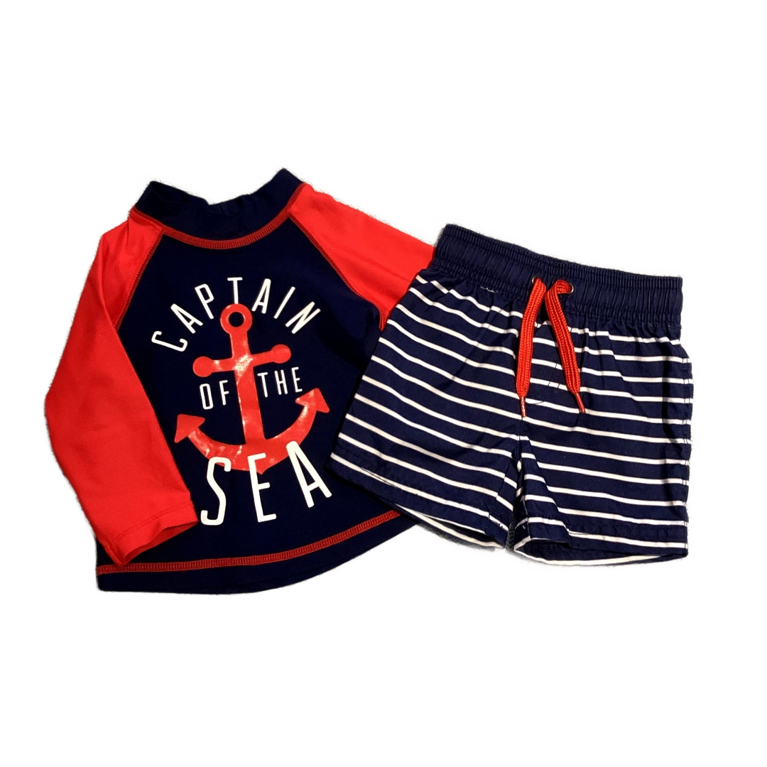 3-6 Boys Simplejoys Red and Navy Captain Of The Sea Matching Set With Striped Shorts