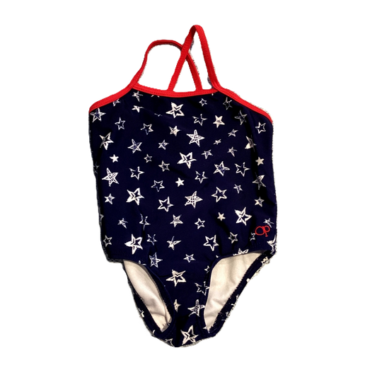 6-9 Girls Op Red, Navy and White Star Patterned Crossed Back Onepiece