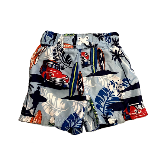 6-9 Boys Circo Light Blue Swim Trunks w/Hawaiian Pattern and Surfboards