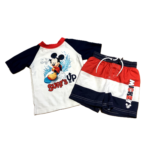 6-9 Boys Disney Red/White/Blue Mickey Swim Shirt and Trunks