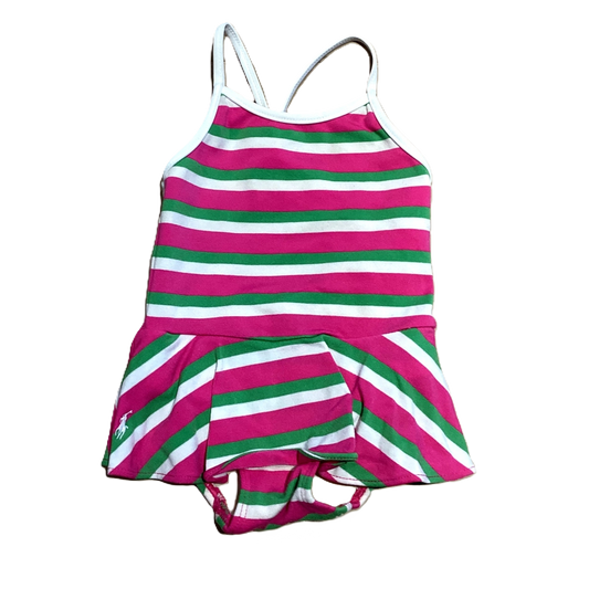 9-12 Girls Ralph Lauren Hot Pink/Green Striped One Piece