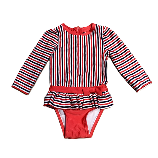 9-12 Girls Cat & Jack Red/White/Blue Long Sleeve One Piece