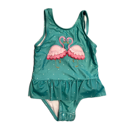 9-12 Girls Crown & Ivy Turquoise One Piece w/Flamingo