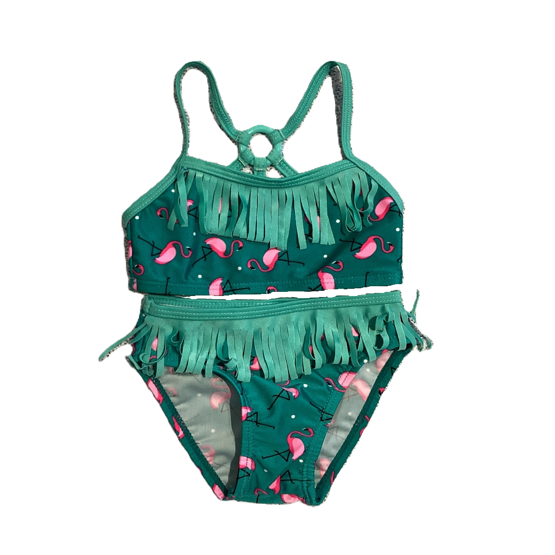 9-12 Girls Real Love Green Two Piece w/Flamingos
