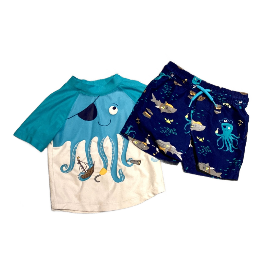 9-12 Boys Just One You Turquoise Octopus Swimshirt and Trunks
