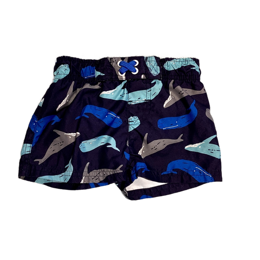 9-12 Boys Cat & Jack Navy Blue Swim Trunks w/Whales