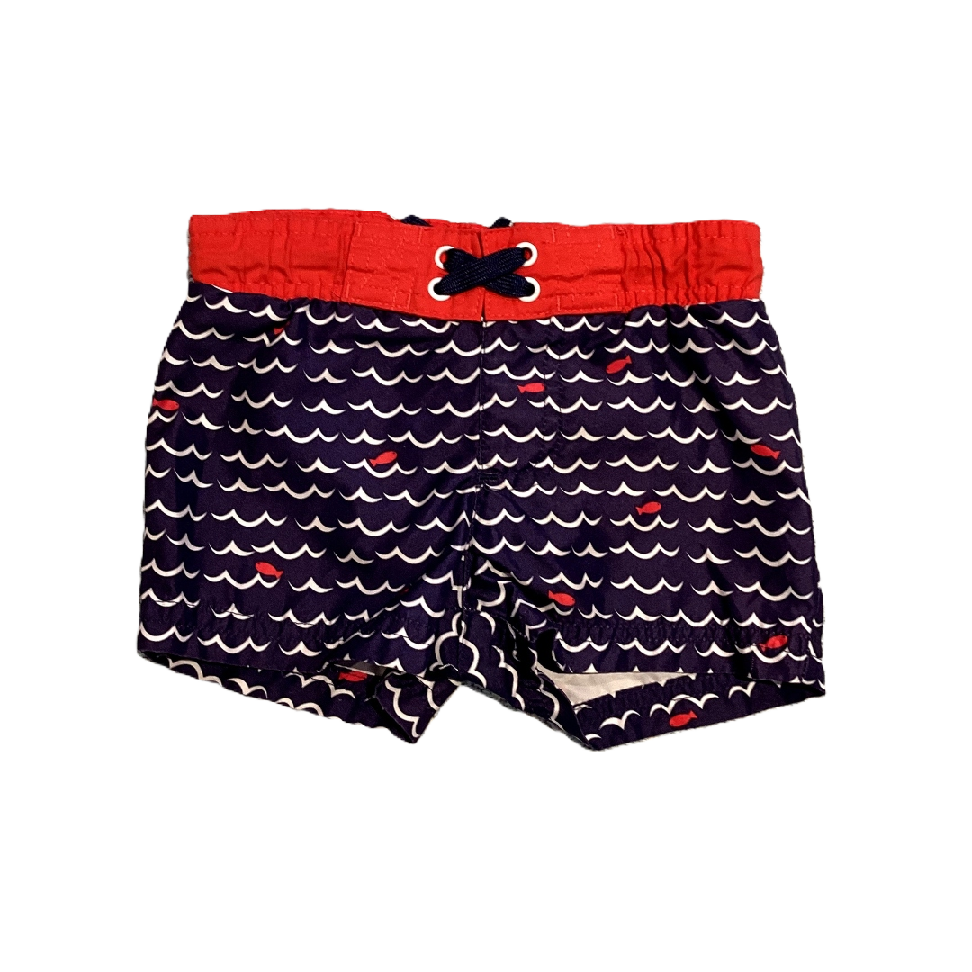 9-12 Boys Cat & Jack Red/White/Blue Swim Trunks w/Fish