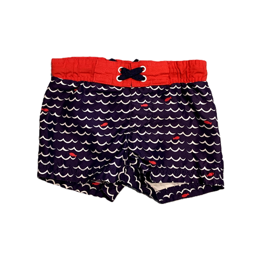 9-12 Boys Cat & Jack Red/White/Blue Swim Trunks w/Fish
