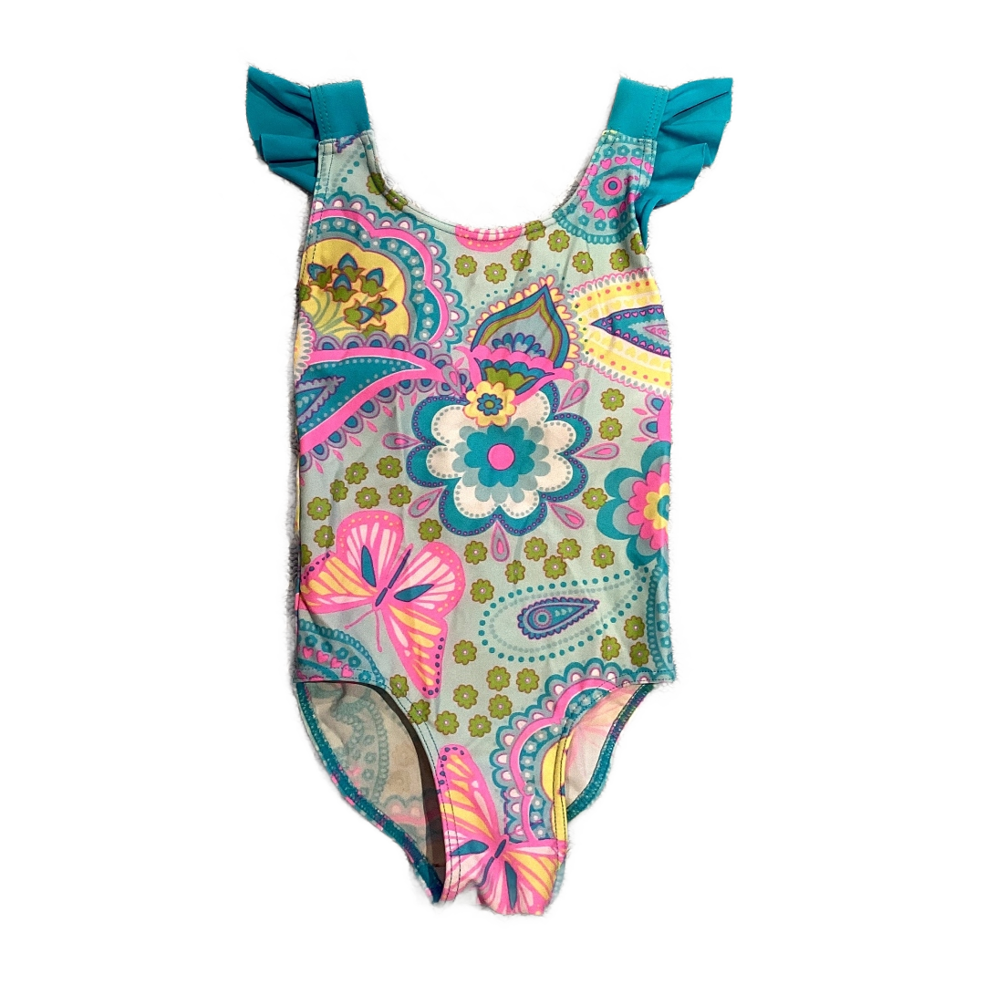 2T Girls H&M Turquoise One Piece Swimsuit w/Floral Paisley Pattern