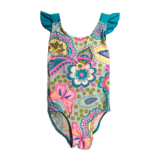 2T Girls H&M Turquoise One Piece Swimsuit w/Floral Paisley Pattern