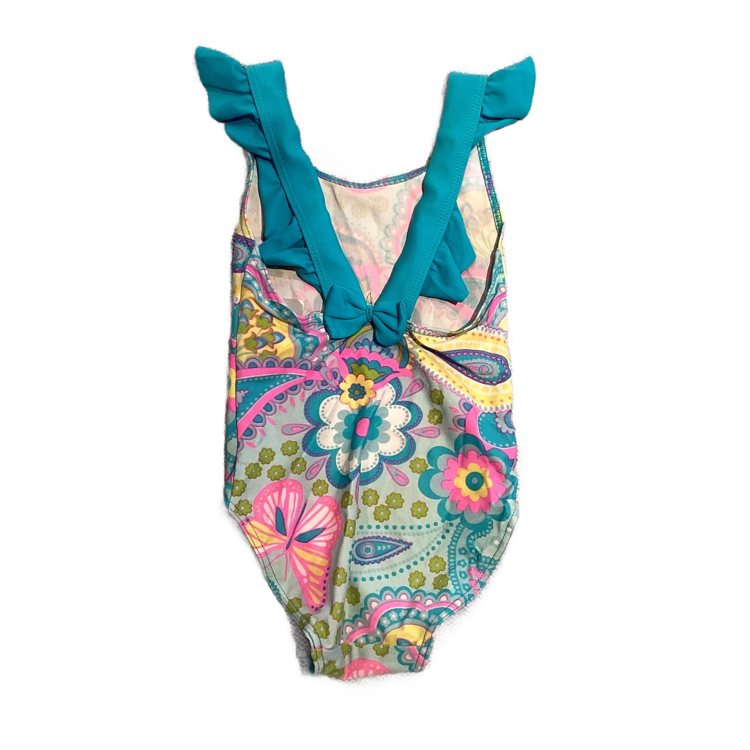 2T Girls H&M Turquoise One Piece Swimsuit w/Floral Paisley Pattern