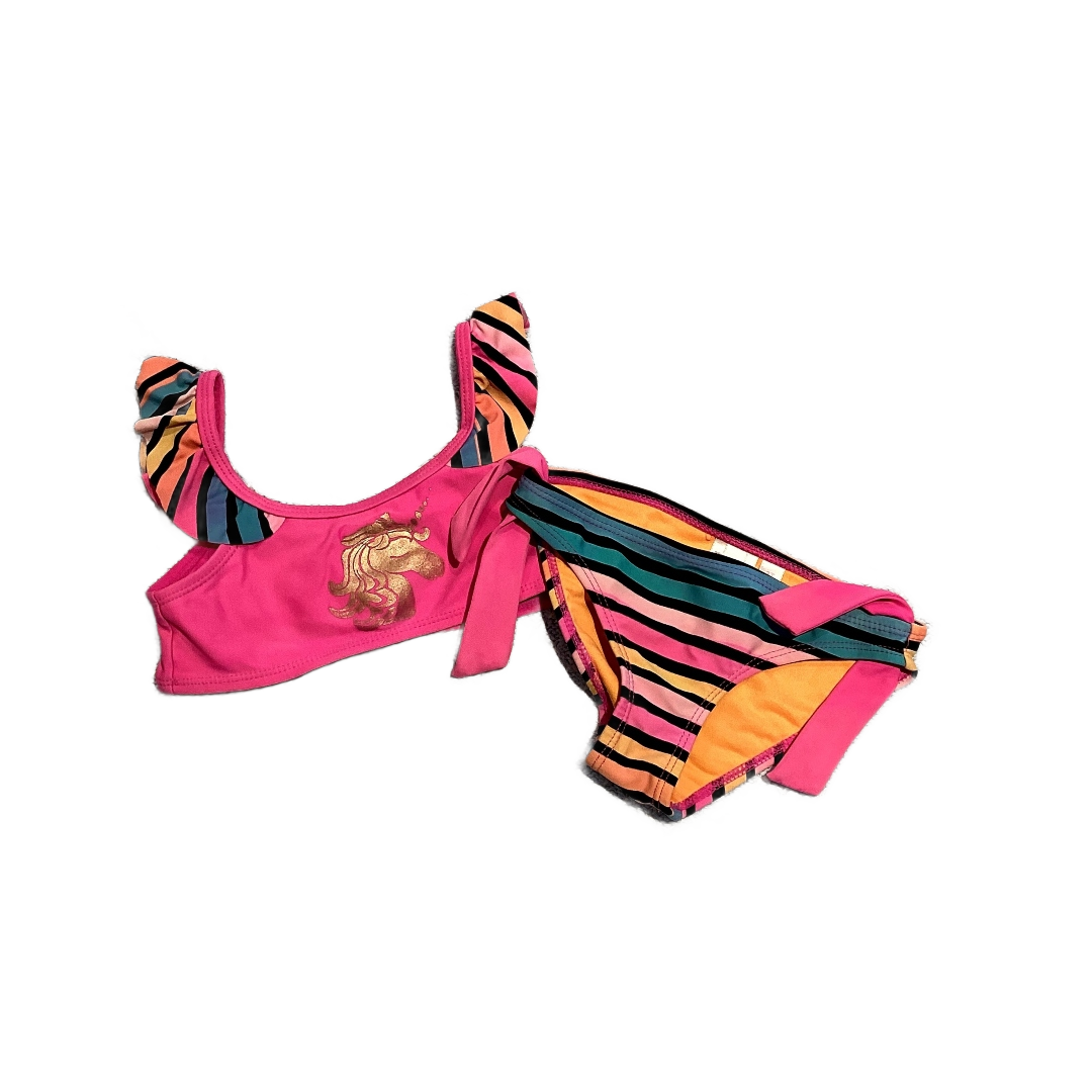 3T Girls Limited Too Hot Pink Striped Bikini Swimsuit w/Unicorn
