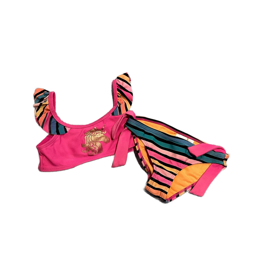 3T Girls Limited Too Hot Pink Striped Bikini Swimsuit w/Unicorn