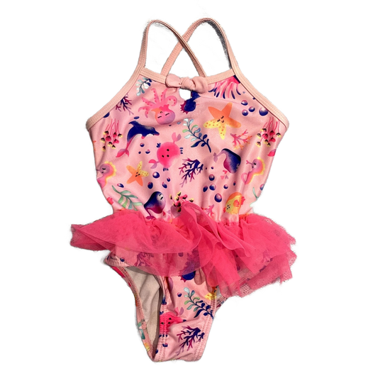 3T Girls Wonder Nation Pink One Piece Swimsuit w/Sea Creatures