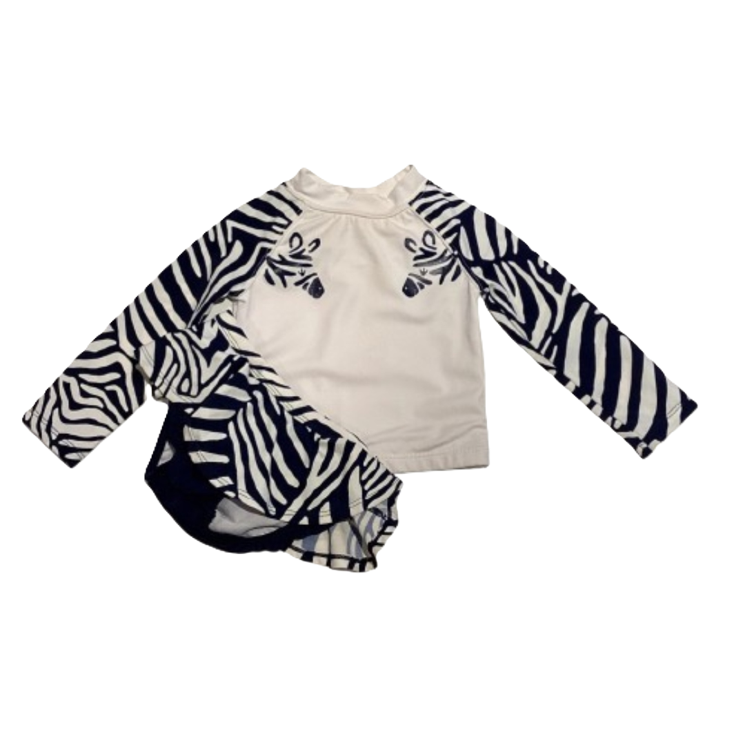12-18 Girls Gymboree Navy/White Zebra Long Sleeve Swim Shirt and Bottoms