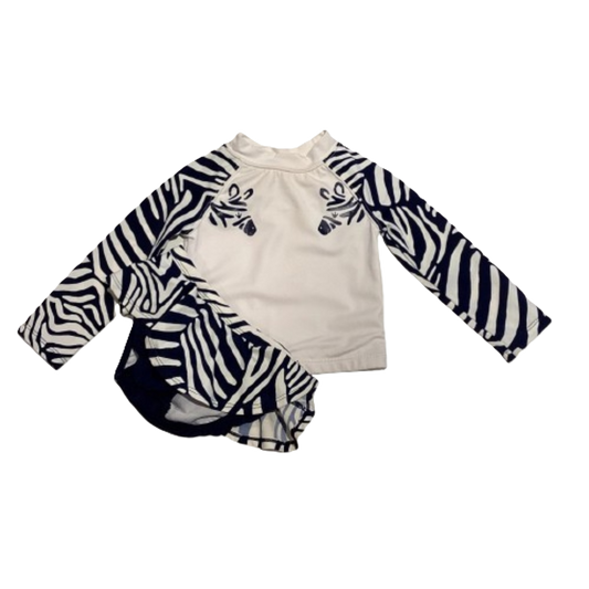 12-18 Girls Gymboree Navy/White Zebra Long Sleeve Swim Shirt and Bottoms