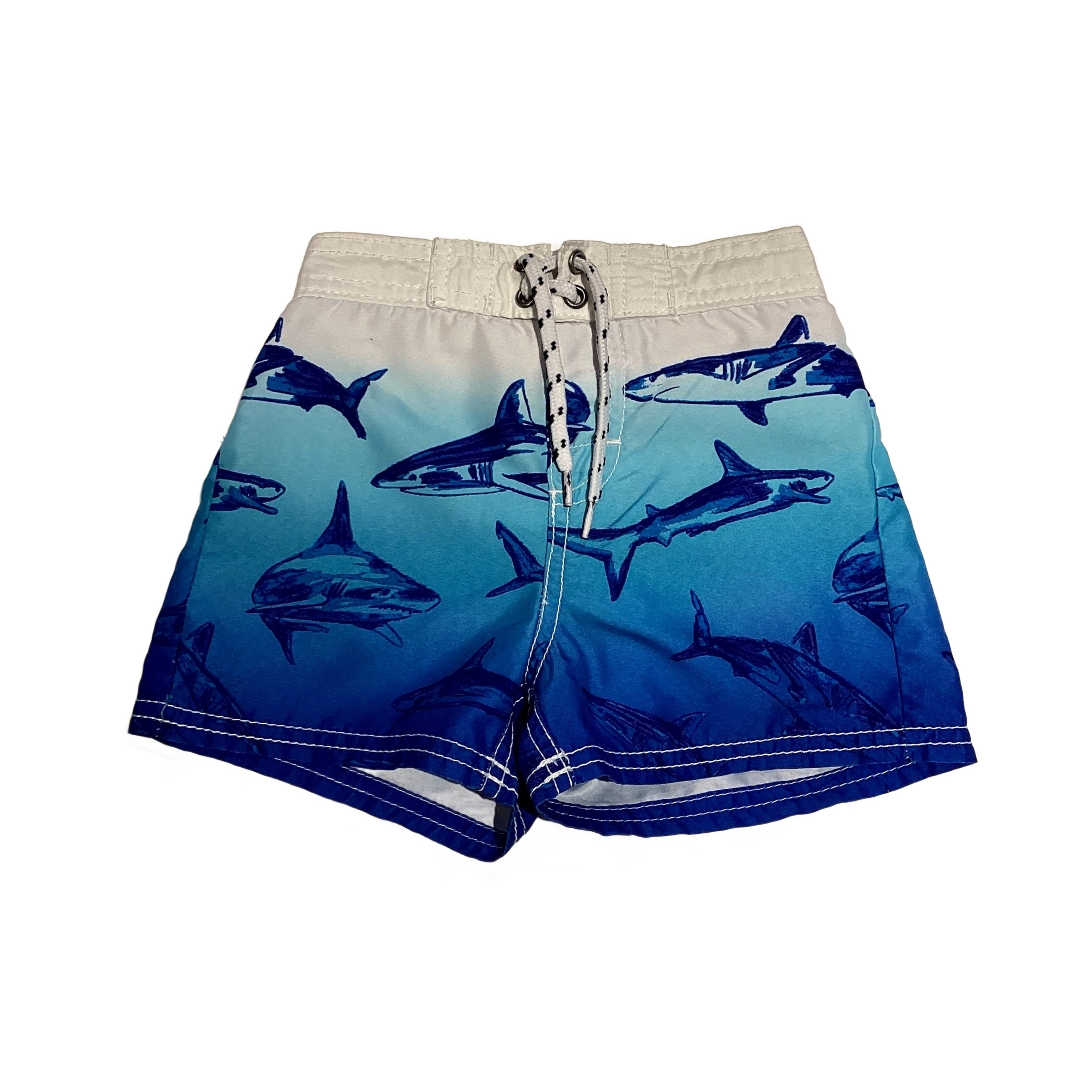 12-18 Boys Osh Kosh White/Blue Shark Trunks
