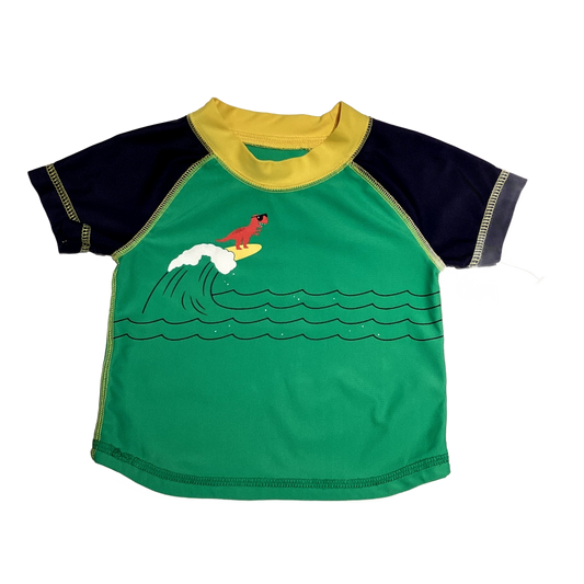 3-6 Boys Baby Gap Green, Navy and Yellow Dinosaur Surfing Swim Shirt