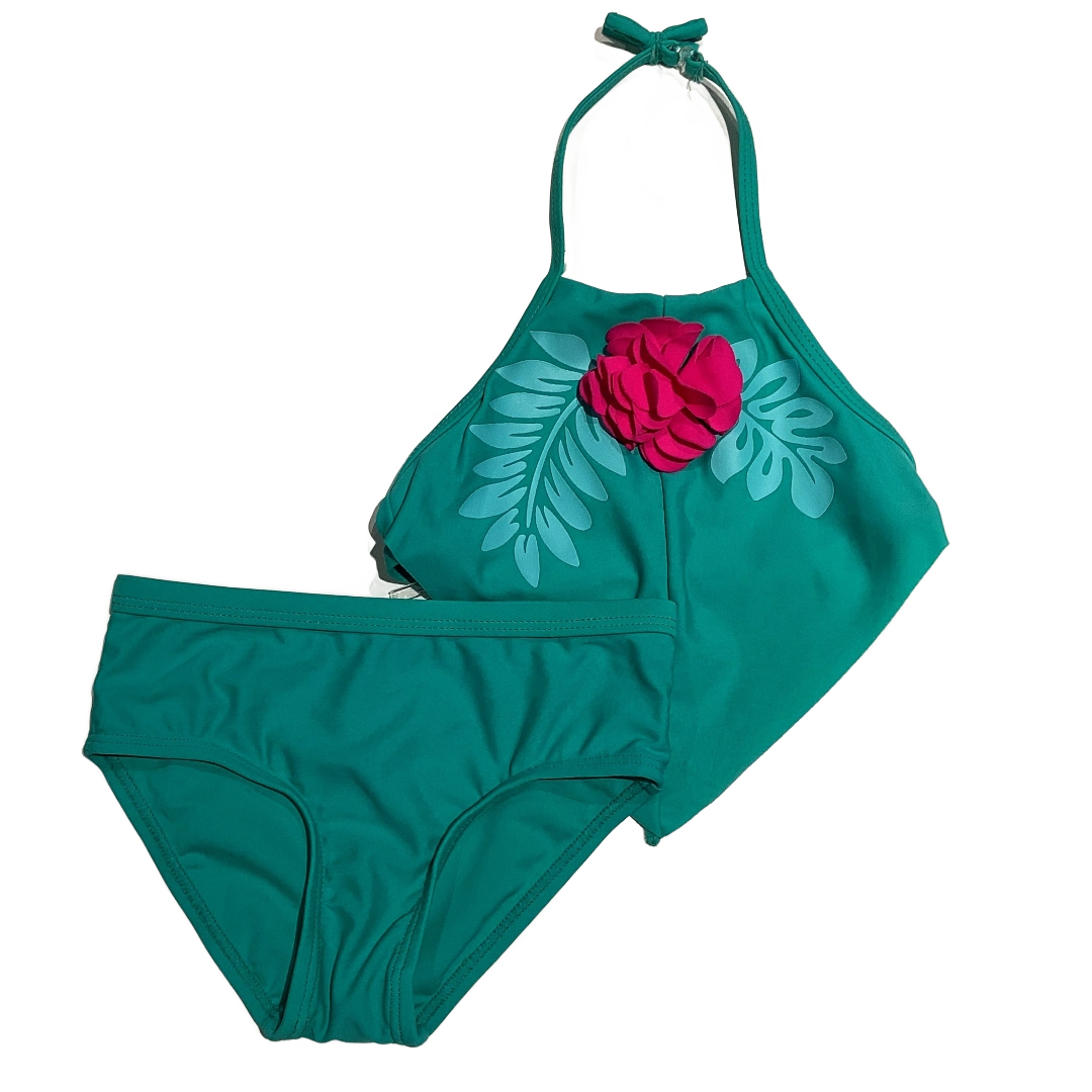 6-9 Girls Koala Kids Teal Halter Top With Pink Floral, Matching Bottoms