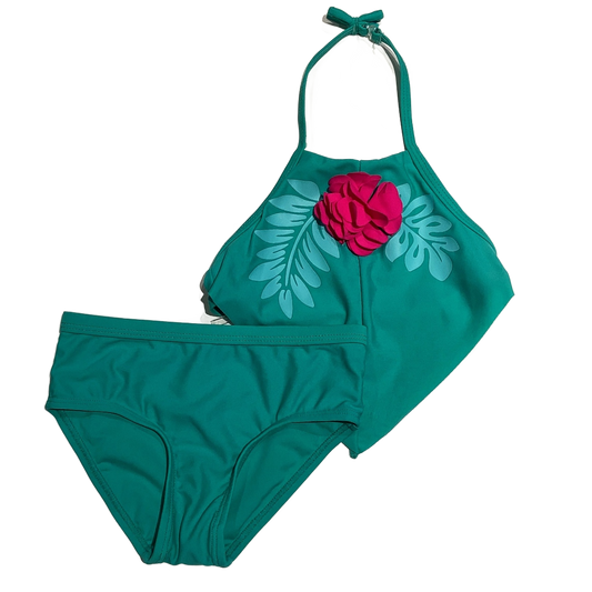 6-9 Girls Koala Kids Teal Halter Top With Pink Floral, Matching Bottoms