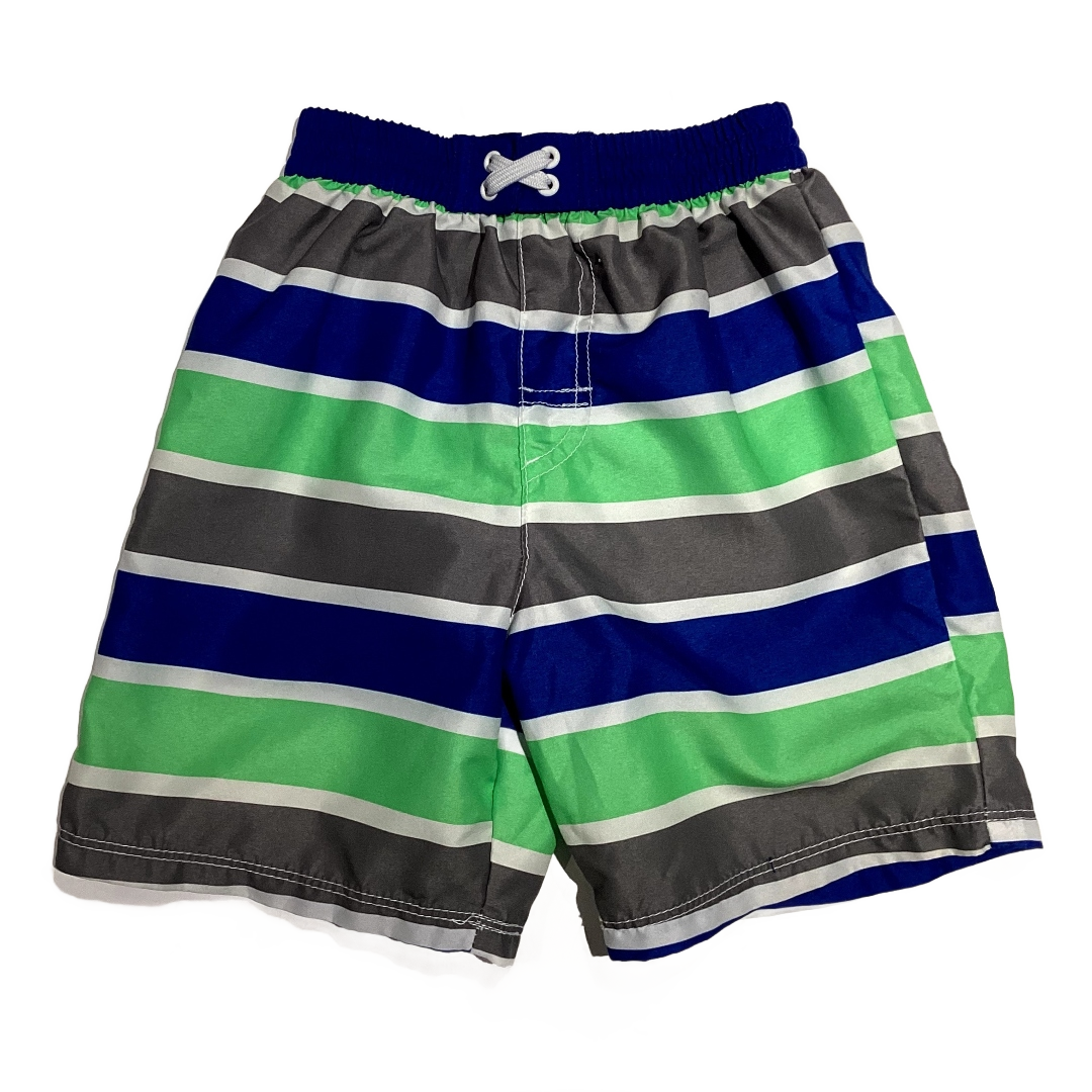 2T Boys  Op Grey/Green/Blue Striped Swim Trunks