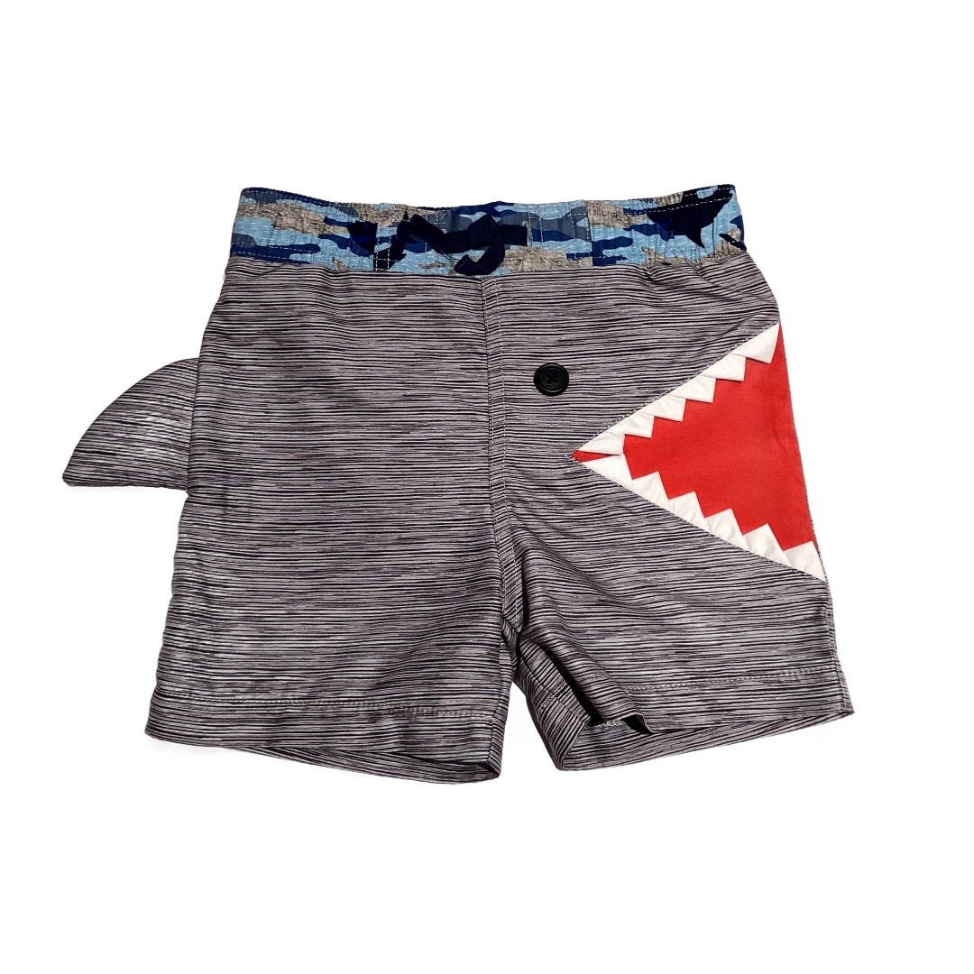 2T Boys  Mudpie Gray w/Blue Camo Shark Swim Trunks