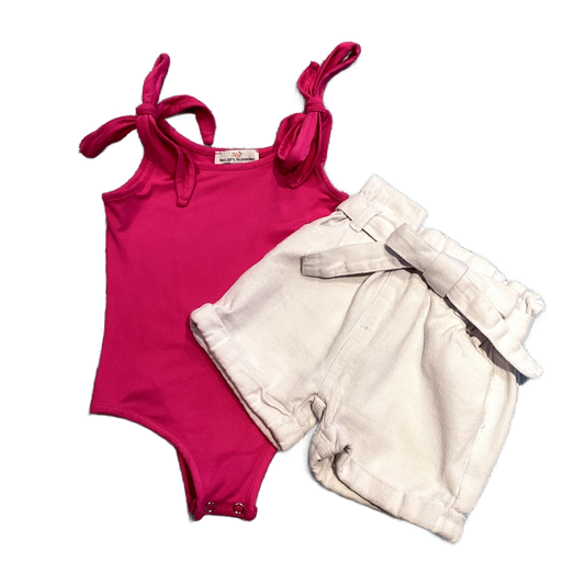 3T Girls Bailey's Blossoms Hot Pink Bodysuit, Bailey's Blossoms High Waisted White Denim Shorts